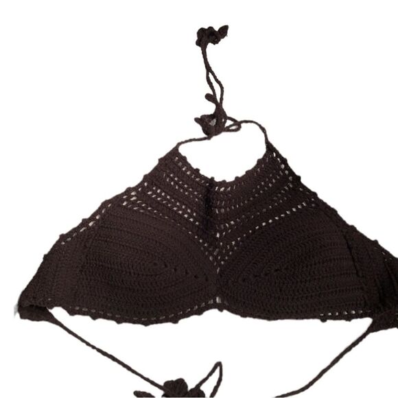 Crochet Bikini top black label cut out Sz B cup, adjustable - Picture 2 of 4